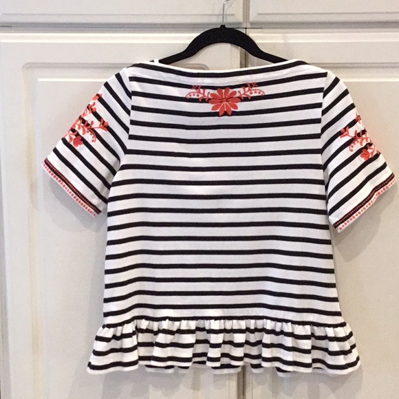 Kate Spade Black/White Striped & Embroidered Top - Picture 2 of 7